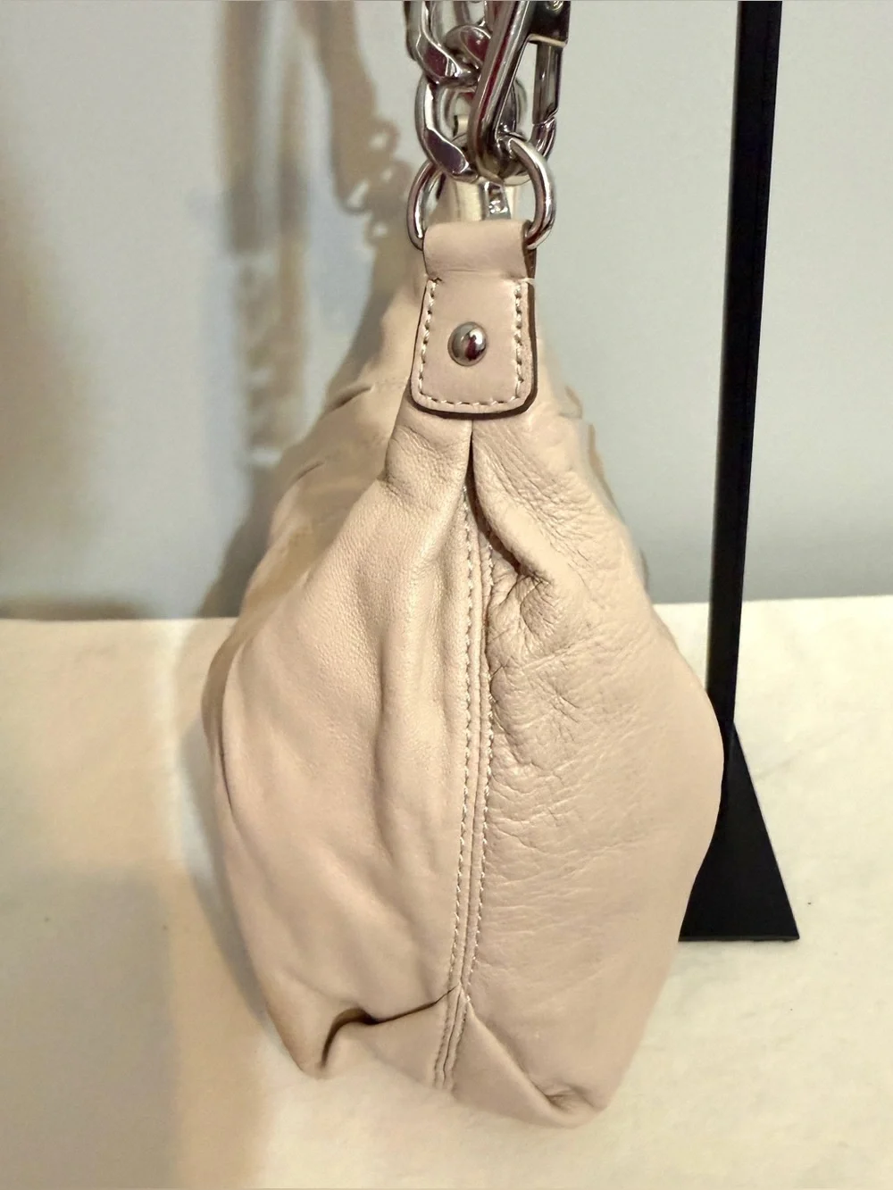 MICHAEL Michael Kors Cream Leather Hobo Crossbody Bag Pleated Convertible